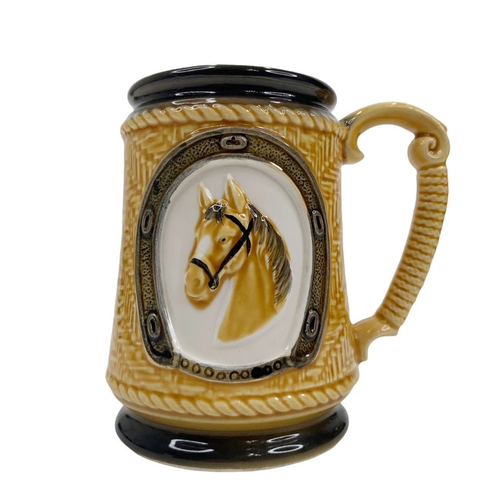 Vintage Lefton Horse Beer Stein Coffee Mug Horseshoe Japan Stoneware Esquestrian - Picture 11 of 11